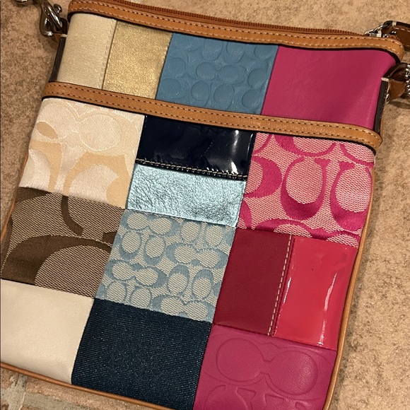 Coach Colorful Patchwork Swing Pack Crossbody Bag Vintage Y2K 90s EUC Pink Blue - Picture 4 of 7